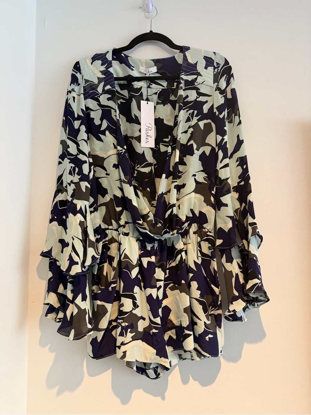 Parker Navy and Cream Floral cross front romper